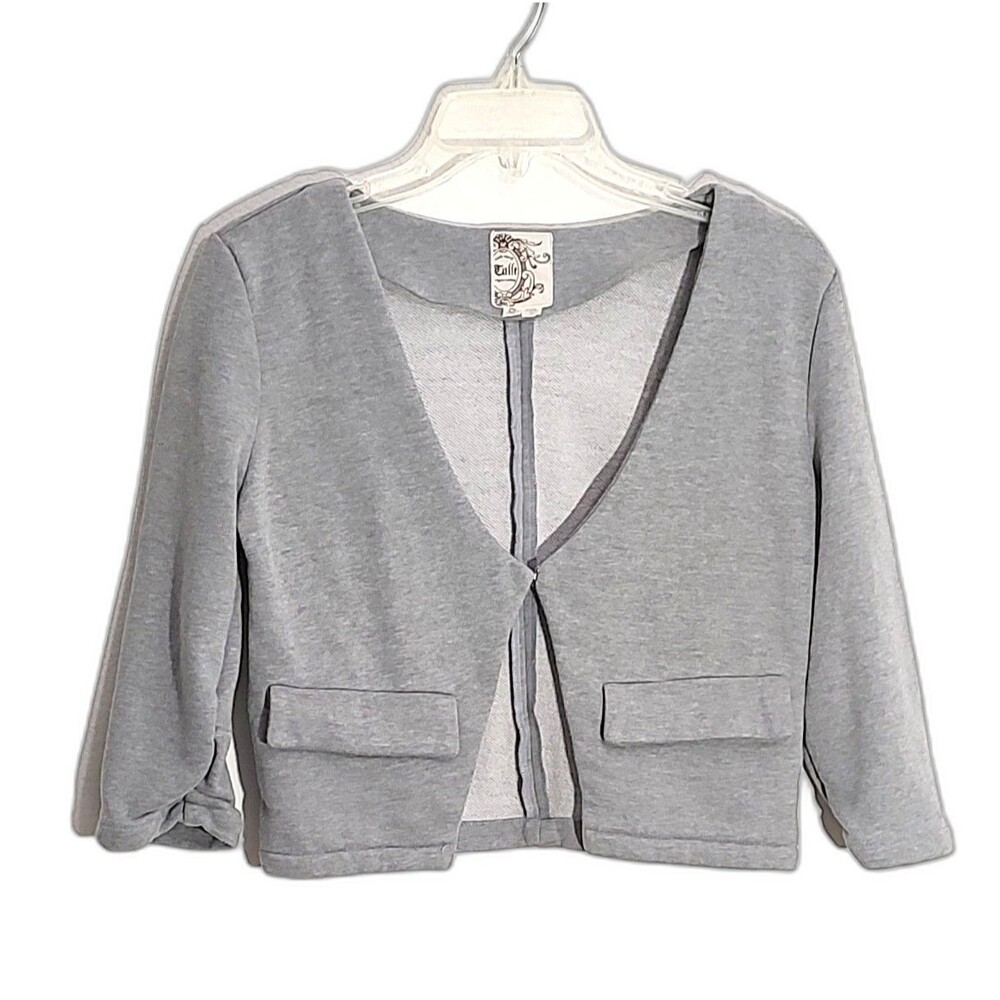 Tulle Anthropologie Gray Cropped Cardigan Jacket 3/4 Sleeve